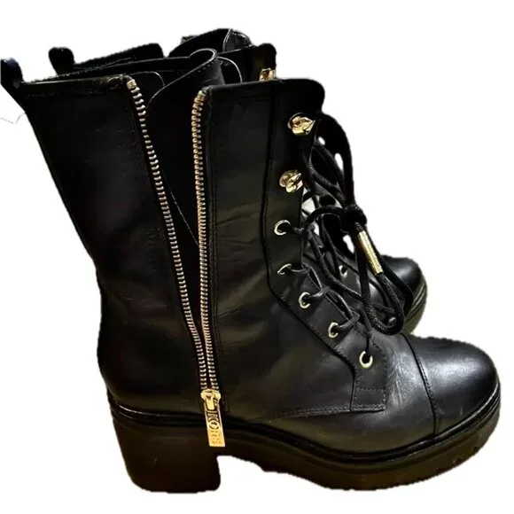 NEW Michael Kors Anaka Lace-up Lug Combat Vachetta Leather Bootie Sz